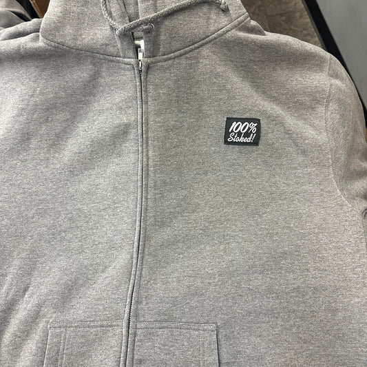 100% Stoked Heather Grey Zip Up Hoody